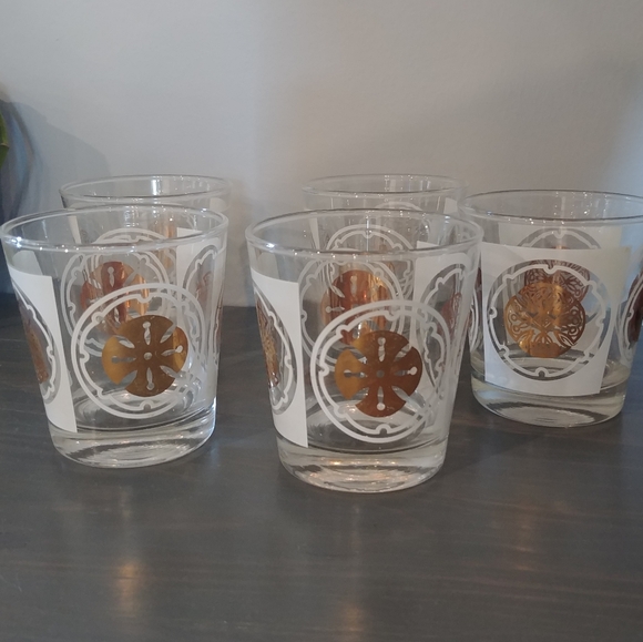 VTG 5 Whiskey Glasses White Gold 60's Culver Midas Double Shot MCM Retro Design - Picture 5 of 7